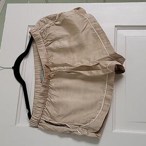 Ravella Tan Beige Silk Pajama Amore Shorts With Piping Trim - S
